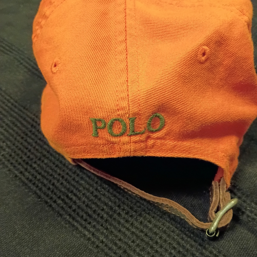 Ralph Lauren Orange Baseball Cap with Green Polo Logo - Picture 2 of 4
